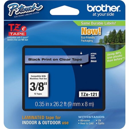 Brother Label/Ribbon Cartridge, Clear, Gloss, 3/8 in W TZE121G