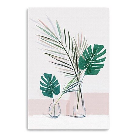 Homeroots Pretty Green Foliage Leaves Pink Unframed Print Wall Art 398979