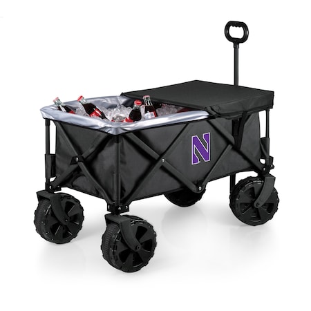 Picnic Time Family Of Brands NCAA Northwestern Wildcats Adventure Wagon Elite All-Terrain Folding Beach Wagon 741-85-679-434-0