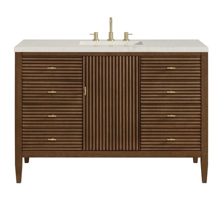 James Martin Vanities Myrrin 48" Single Vanity, Mid Century Walnut, w/ 3 CM Siberian Silestone Top 485-V48-WLT-3SFR
