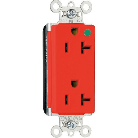 Pass & Seymour Straight Blade Receptacle, 5-20R, 20 A, 125V AC, 2 Pole, 3 Wire, Recessed Mount, Grounded PTTR26362HGRED