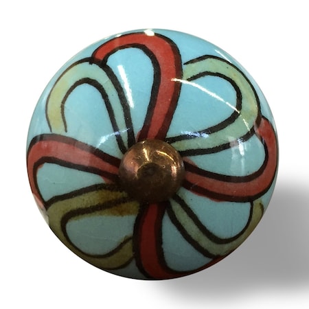 Homeroots Set of Twelve Turquoise And Red Geometric Ceramic Drawer Pull Knobs, 12PK 332351