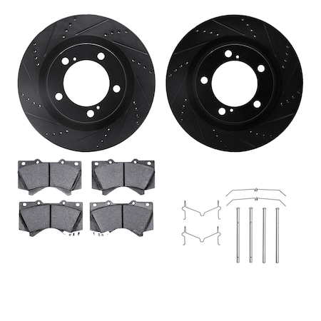 Dynamic Friction Co DFC Brake Rotor - Dimpled & Slotted - Black w/5000 Brake Pads & HW Kit 8512-76161