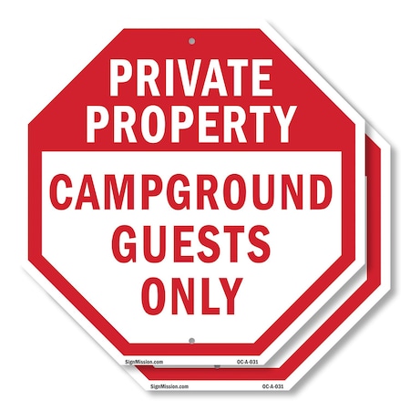 Signmission Private Property Campground Guests, 10 inch X 10 inch, Plastic Sign, 2PK OC-P-2PACK-10-31