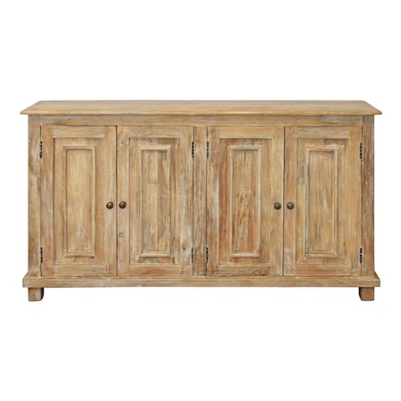 Homeroots 60in Natural Distressed Solid Wood Sideboard with Four Doors 488676
