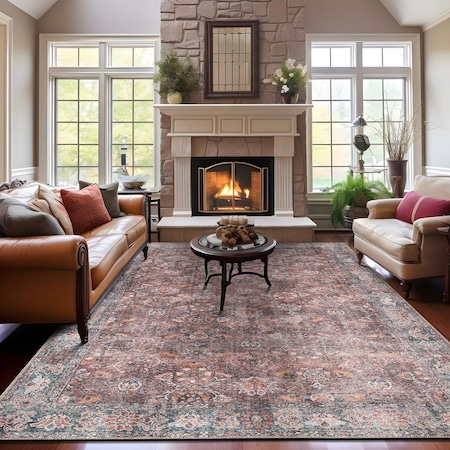 World Rug Gallery Transitional Bordered Vintage Machine Washable Non Slip Area Rug 9 ft x 12 ft Multi 6026MULTI9X12