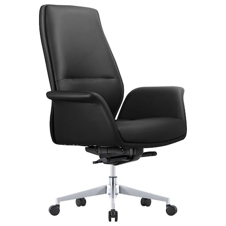 Leisuremod Summit Office Chair in Faux Leather & Aluminum Frame with Adjustable Height, Swivel & Tilt, Black SO21BLL