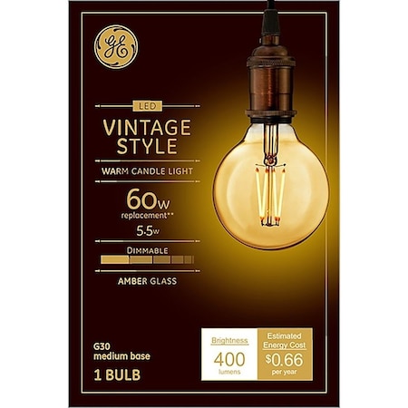 Ge 42183 Light Bulb, Vintage, G30 Lamp, 60 W Equivalent, Medium E26 Lamp Base, Dimmable 33543/42183