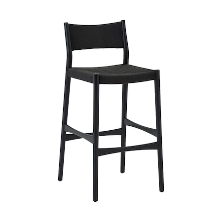 Armen Living Erie Black Woven Paper Cord and Wood Bar Stool LCERBABLK30