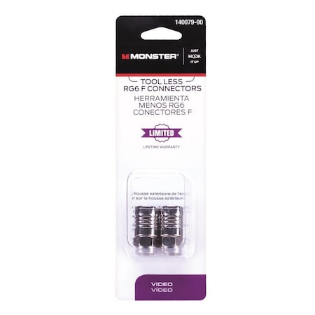 Monster Cable Just Hook It Up Twist-On RG6 Quad Coaxial Connector, 2PK 140079-00