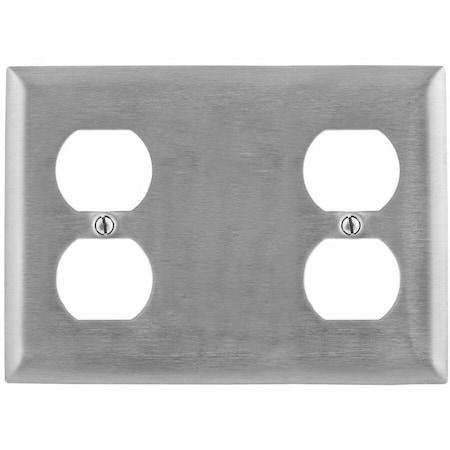 Hubbell Wiring Device-Kellems Wallplates and Boxes, Metallic Plates, 3- Gang, 1) Duplex 1) Blank, 1) Duplex, Standard Size, Stainless Steel SS8147