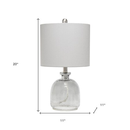 Homeroots 20" Clear Glass Round Table Lamp With Gray Drum Shade 643373