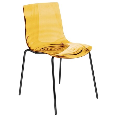 Leisuremod Astor Plastic Dining Chair with Black Steel Base Water Ripple Design in Orange ACBL-20OR