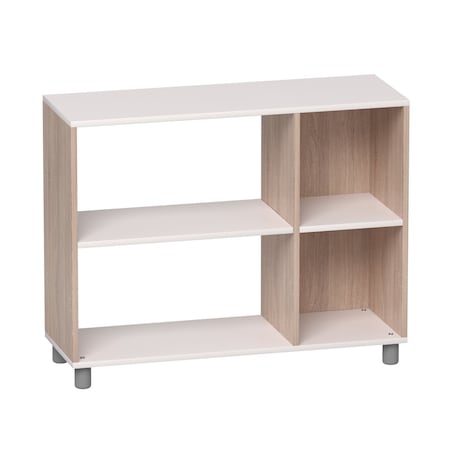 Beleduc By Playwell Napoli 41inx14in Dual-Sided Shelf, 1 Open & 2 Locker Spaces, White/Oak HPL, 32.6inH, Ages 3+ 846003