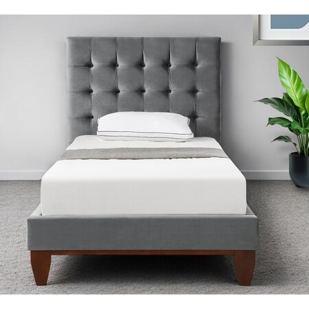 Homeroots Gray Solid Wood Full Tufted Upholstered Velvet Bed 544907