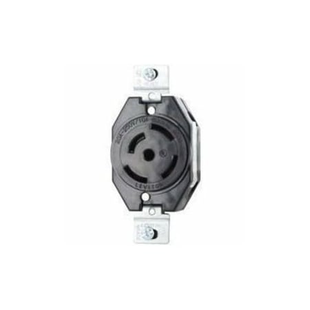 Leviton Flanged Locking Receptacle, Non-NEMA, 10/20 A, 250V AC, Single Phase, 4 Pole, Flush Mount, Black 3520