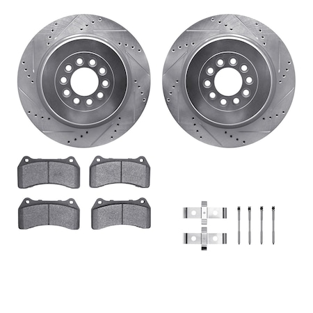 Dynamic Friction Co DFC Rotors-Drilled & Slotted-Silver w/ EURO 5000 Ceramic Brake Pads Incl Hdw 7612-20009