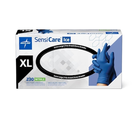 Medline SensiCare Ice Powder-Free Nitrile Exam Gloves, Size XL, 230PK MDS2504H
