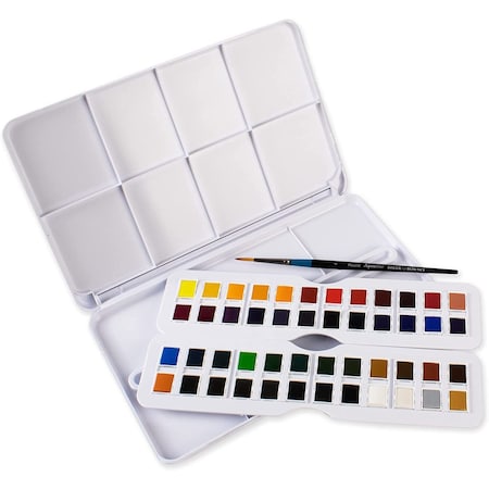 Daler-Rowney Aquafine Watercolor Paint Half Pan Studio Set, Assorted Colors, 48-Piece Set D131900201