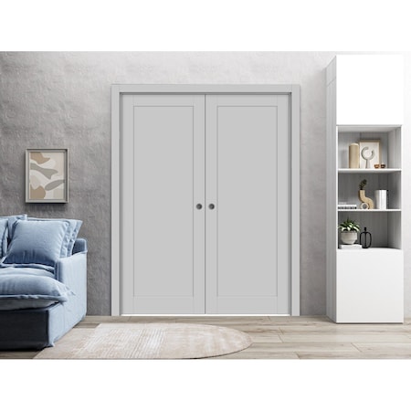 Sartodoors French Double Pocket Doors 48x80 Frames Grey Solid Core Modern Interior QUADRO4111DP-GRE-48