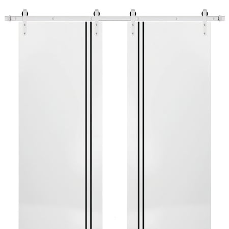 Sartodoors Sturdy Double Barn Door with Hardware, Planum 0016 White Silk and Aluminum Strips, 13FT Rail Hanger PLANUM0016DB-S-WS-36 x 96 (2* 18x96)