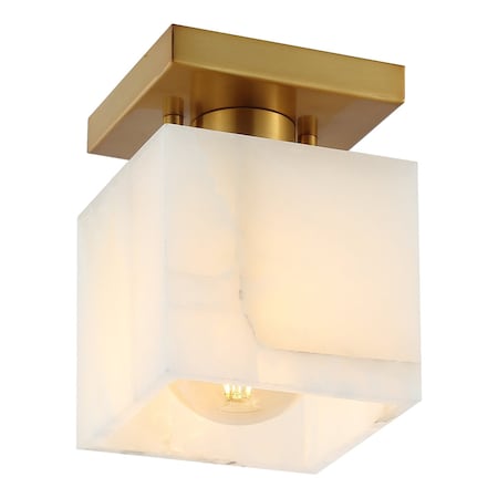 Jonathan Y Alessia 5" 1-Light Modern Contemporary Alabaster/Iron Cube LED Semi Flush Mount, White Marbling/Brass JYL1202A