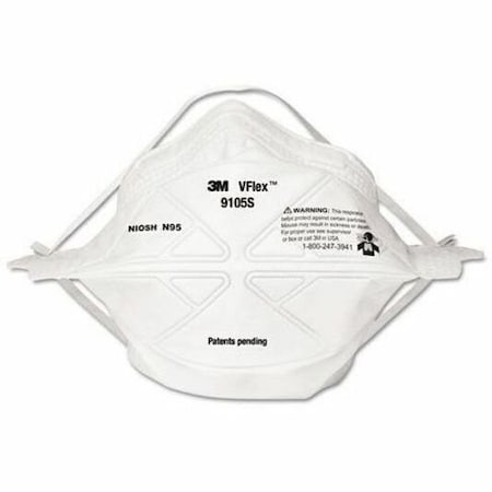 3M Particulate Respirator, N95, VFlex, Flat-Fold, Non-Adj. Straps, Metal Nose Clip, S, PK50 9105S