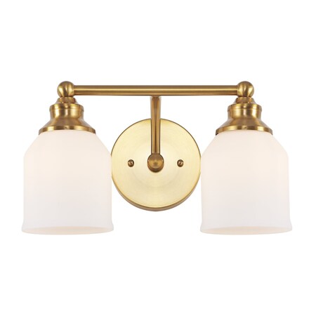 Jonathan Y Lydia 14" 2-Light Farmhouse Cottage Metal LED Vanity Light with Frosted Glass Shades, Brass Gold JYL7550B