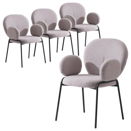 Leisuremod Celestial Boucle Dining Arm Chair, Black Iron Frame with Grey Fabric, 4PK CCABL-23GR4