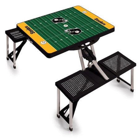 Picnic Time Family Of Brands Pittsburgh Steelers - Football Field - Picnic Table Portable Folding Table with Seats, (Black) 811-00-175-255-2
