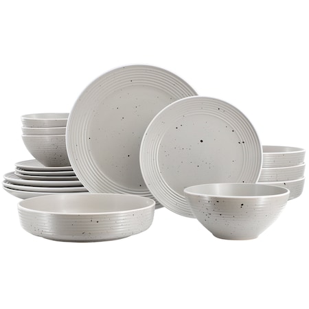 Elama Emilia 16 Piece Double Bowl Stoneware Dinnerware Set in Light Gray ELM-EMILIA-GRY