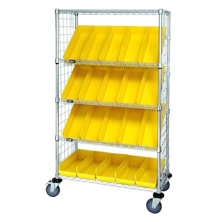 Quantum Storage Systems WIRE CART SLANT SHELVES W/ 20 BINS WRCSL5-63-1836EP-104YL