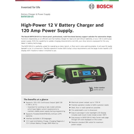Bosch High-Performance 12V Battery Charger And 120A Power Supply BAT6120-US