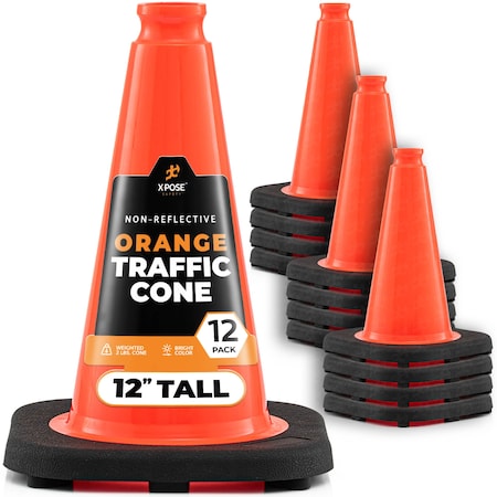 Xpose Safety Traffic Safety Cone, 12 in, PVC Plastic, No Collar, Orange, 12 pk OTC12-12-X-S