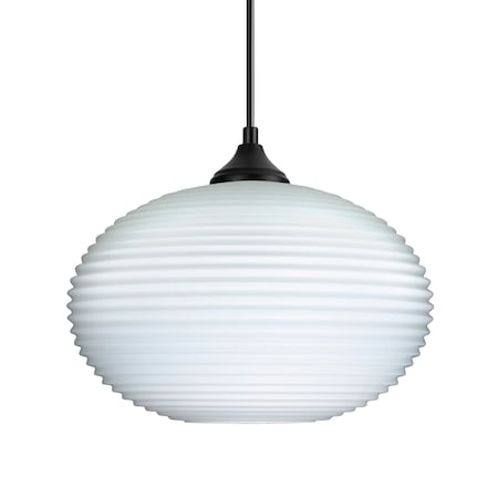 Besa Lighting Besa Pape 10 Outdoor Pendant, Opal Ribbed, Black Finish, 1x 100W MAX E26 Base OP-491207-BK