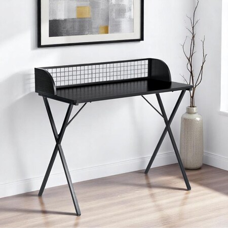 Homeroots 47" Black Wood and Metal X-Shape Computer Desk 568034