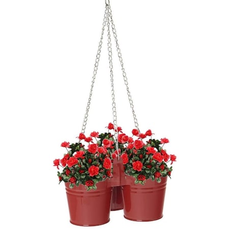 Houston International Trading Enameled Galvanized Hanging 3 Planter Unit for 6.5 in. Plants, Red 8118E XR