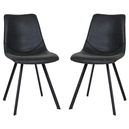 Leisuremod Markley Modern Leather Dining Chair with Metal Legs, Charcoal Black, 2PK MC18BL2
