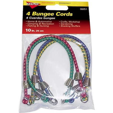 Keeper Bungee Cord, 10 in L, Rubber, Hook End 06051