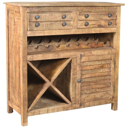 Homeroots 40in Rustic Natural Solid Wood 2 Door Wine Bar Cabinet 489030