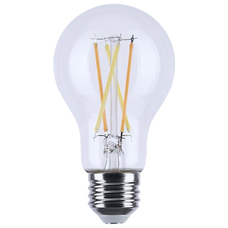 Satco 8W LED A19, 3000K-2000K Warm Dimming, Medium Base, Clear S12150