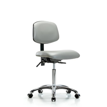 Blue Ridge Ergonomics Chair, Vinyl, Med Bench, Chrome Casters, Dov, No Arms, 22" to 29" Height, Dove BR-VMBCH-CR-T0-A0-NF-CC-8567