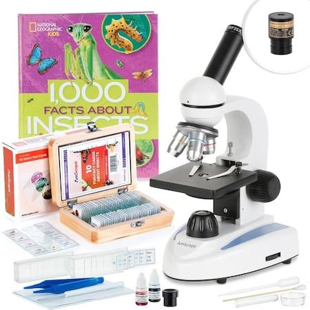 Amscope M149 Student Kids Metal Frame Glass Optics Biological Moncluar Compound Microscope 40X-1000X w/Digi M149C-BKI-SP18-PSI-E