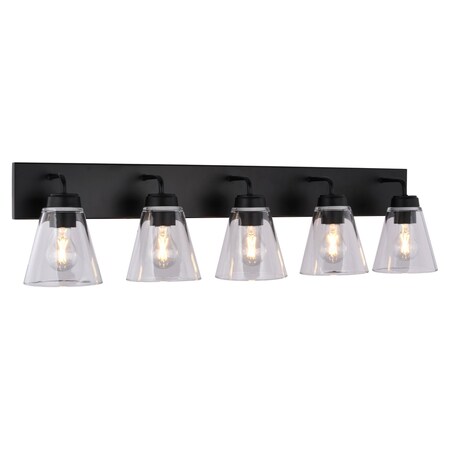 Vaxcel Lowell 5-Light Vanity Light, Matte Black, Clear Glass, 36.5-In. Wide W0591