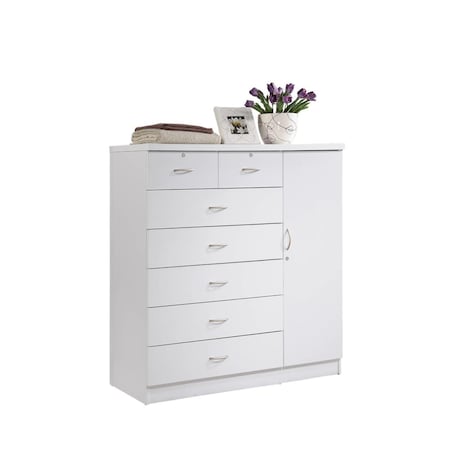 Hodedah 7-Drawer Chest with Locks on 2-Top Drawers Plus 1-Door, 3-Shelves - White HI71DR WHITE