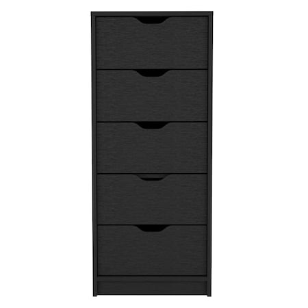 Homeroots 18" Black Charcoal Manufactured Wood Five Drawer Tall and Narrow Dresser 518181