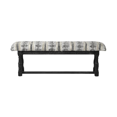 Homeroots 15in Off White and Black Upholstered Faux Leather Bench 376194