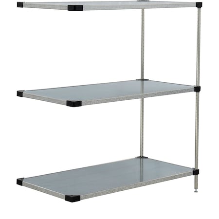 Global Industrial Nexel 3 Shelf, Galvanized Steel Solid Shelving Unit, Add On, 72"W x 24"D x 54"H B3152456