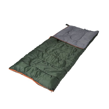 Stansport Sleeping Bag, 75 in L, 33 in W, Rectangular, Polyester, Green 522-100