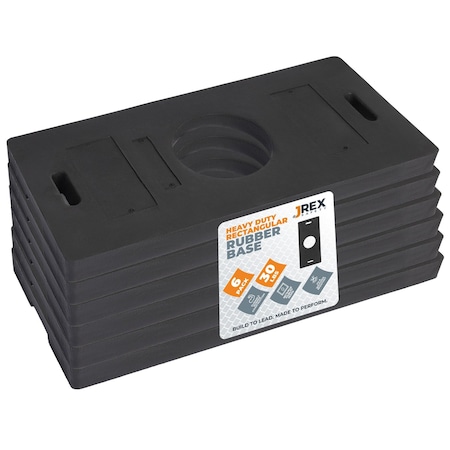 Jrex Safety 30 lb Rectangle Rubber Base for Channelizer Cones, 6PK BASE-JR-R-30-6